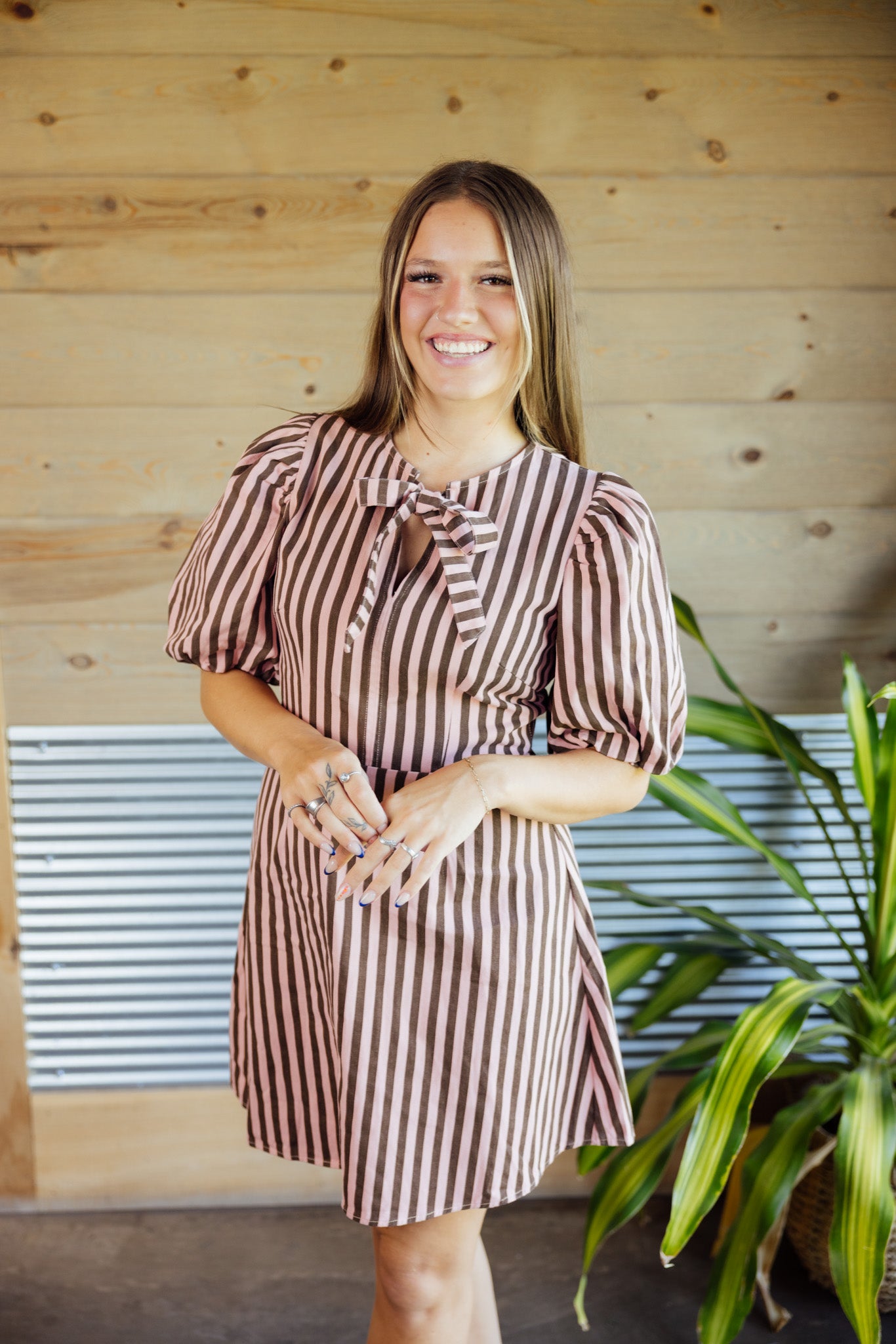Peach Striped Tie Dress